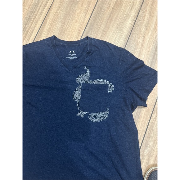 Armani Exchange Pocket T-Shirt Men's XXL Blue Crew Neck Short Sleeve 100% Cotton - Picture 1 of 6